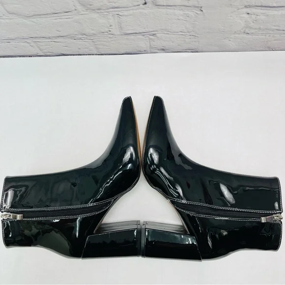 Chunky Heel Two Tone Black and White Patent Day-Vine Ankle Boots, 39 / 8.5 - Picture 6 of 9